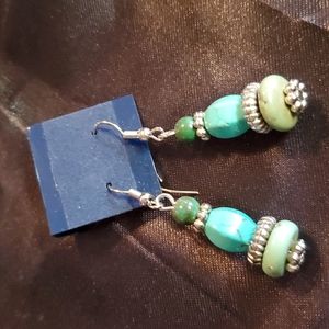 Fish hook turquoise and silver earrings
